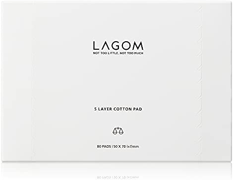 LAGOM 5 Layer Cotton Pad 100% Natural Hypoallergenic Separable Cleansing Puff Lint-Free Soft Facial Square Wipe 80 Count