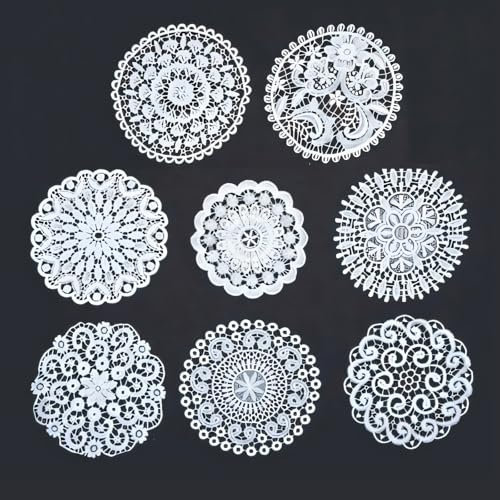 FENGCHUANG 8 Stück Spitze Runde Gestickte Tischläufer, Spitze Tischläufer, Runde Häkeln Tischläufer, Kleine Häkeln Tischläufer, 8 Styles, Geeignet für Küche, Esszimmer, Dreamcatcher Dekoration (Weiß)