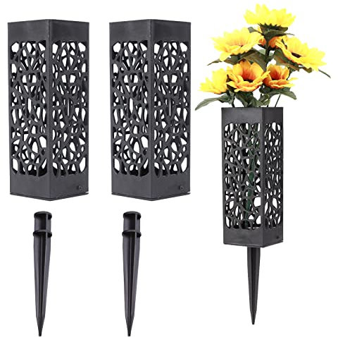 Fiorky 1/2/4 Pcs Hollow Out Grave Vase, Memorial Cimitero Conico Plastica Hollow Flower Holder con foro di drenaggio for lapide all'aforto terra marcatori di fiori