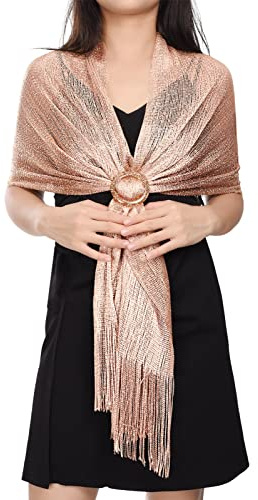 heekpek Scialle Donna Elegante Cerimonia con Frange Leggero Lungo Elegante Sciarpa per Festa Matrimoni Cerimonia Sposa Adatto a Tutte le Stagioni, Oro rosa