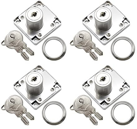 4 Uds. Muebles Gabinete Cerradura de Cilindro Cerradura de Cilindro Puerta Aleación de Zinc Cam Lock Accesorios con 8 Llaves para Armarios, Buzón de Muebles
