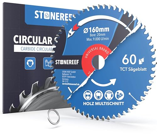 Sågblad 160 x 20 - Cirkelsågblad [inkl. adapter till borrning 20 & 16 mm], kompatibel med vinkelslip från Bosch, Makita etc. - Sågblad cirkelsåg, nagelsäker - för trä