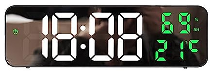 Creperture Réveil Numérique, 23 cm Horloge Murale LED Grand écran sans Tic-tac Alimentation par Piles USB Réveil électronique avec Température d'humidité et Luminosité Réglable pour Bureau Maison