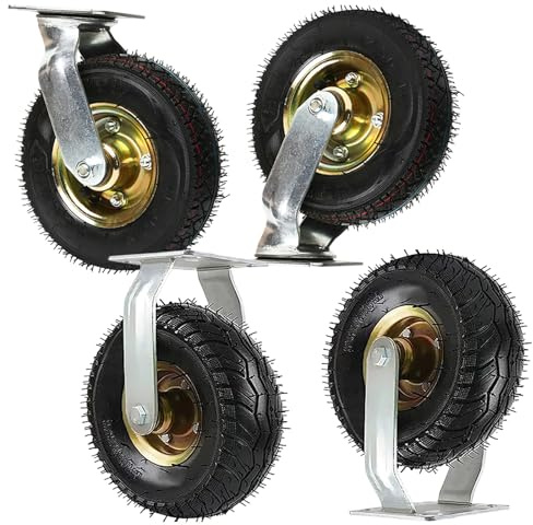 SAGIDAR 4pcs Pneumatic Caster Wheel, Wheelbarrow Tires, Double Ball Bearing, No Noise Swivel Castors, Ø 15/20/25cm Directional Wheel, Shock Absorption, Suited for Outdoor Use