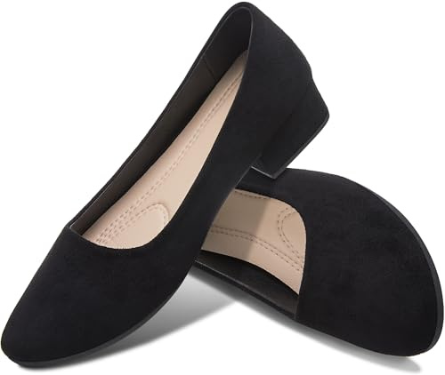 AISFAES Women Pumps Low Chunky Rounded Toe Heels Healed Dress Pumps Elegant Wedges Working Shoes(Black,US8)