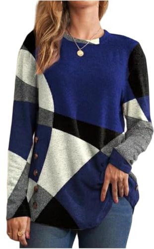 Camicia da Donna Maglietta a Maniche Lunga Elegante Camicette Lunghe Cotone T-Shirt Girocollo Magliette Blusa Moda Top Casual Basic Primavera Autunno Inverno