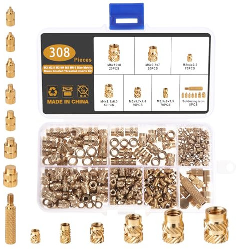 Gueenky 308 pezzi inserto filettato con pressione 3D, M2, M2,5, M3, M4, M5, M6, dadi di fusione in ottone con saldatore, 6 misure