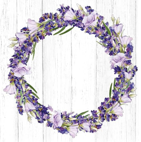 Servietten Papier 33x33cm 3-lagig 20 Stück - hochwertig & nachhaltig - Einweg Hochzeitsservietten - Papierservietten für Hochzeit Gastronomie Alltag - Lavendelkranz Weiß Lila