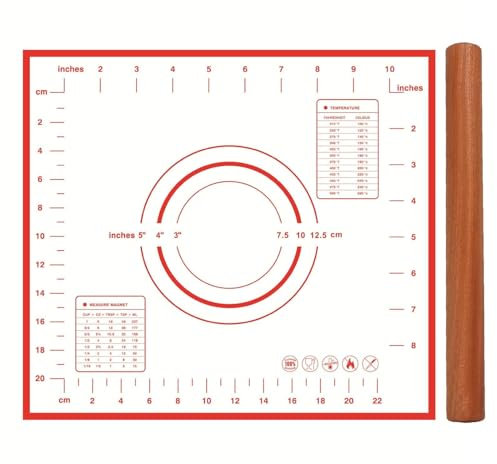 WPCSM Rolling Pin with Baking Mat, Rolling Pin for Baking, Wood Rolling Pin Dough, Rolling Pins for Baking with Baking Mats, Non-Stick Dough Roller for Pizza, Pasta, Pie Crust