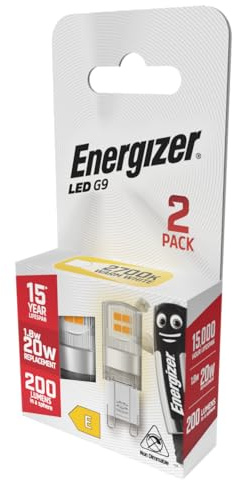 Energizer G9 LED Light Bulb. 1.8W (20w Halogen Equivalent) 220-240V. 200 Lumens. Bi-Pin Base Energy Saving. Warm White (2700k)