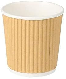 DeinPack Lot de 200 gobelets cannelés de 100 ml à double paroi | Gobelets en carton kraft marron à emporter I Gobelets à café respectueux de l'environnement avec barrière thermique 100 ml I Tasse à