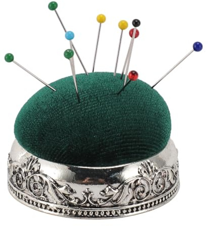 Vintage Pin Cushion,Soft Elastic Metal Base Half Ball Shape Retro Needle Cushion Pin Pad Pin Mat Sewing Needle Insert Case Sewing Pin Pillow for Knitting Quilting (Silver Base