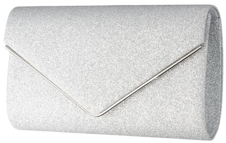 Shengxi Damen Abendtasche Clutch Funkeln Abendtasche mit Abnehmbarer Kette Elegante Envelope Tasche Schultertaschen Kettentasche Umhängetasche Pailletten Handtasche für Party Abschlussball (Silber)