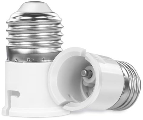 AUAUY E27 to B22 Lamp Socket Adapter, Light Bulb Adapter Converter, Screw to Bayonet Bulb Socket Adaptor Convertor, ES to BC Lamp Base Converter for LED Bulbs, Incandescent Bulbs, CFL Bulbs, 2 Pack