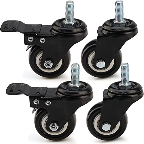 4Pcs Heavy Duty Braked 50mm Swivel Castor Wheels Trolley Caster Wheels Set wivel 200KG Rubbered Castors 360 Degree Plate Swivel Trolley Caster for Furniture (Black 2 Brakes 2 Non Brakes)