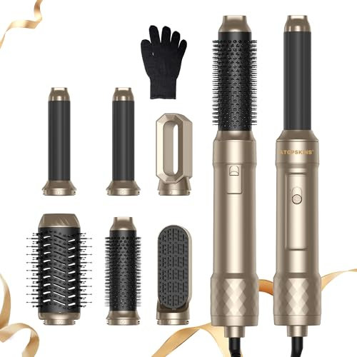 Atopskins Airstyler Warmluftbürste 6 in 1 Hairstyler set, Hair Dryer Brush Set mit Föhn,Luftstrom Rundbürsten Föhnbürste, Auto Lockenstab, Glättbürste,für Haar Volumen, Glätten,Locken und Föhnen