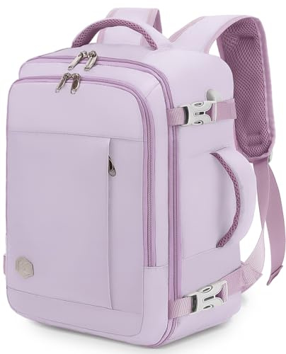 VANKEV 40x30x20 Ryanair EasyJet Eurowings Wizz Air Sac à Dos Voyage Cabine Avion 24L Bagage Cabine Bagage à Main Pour Ordinateur Portable 15.6 Pouces VIOLET CLAIR
