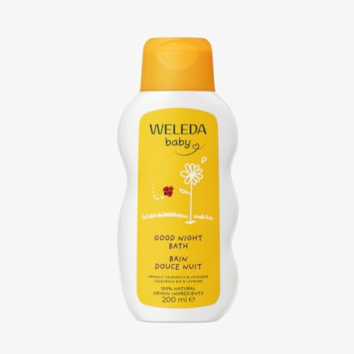 WELEDA Bio Baby Calendula Schlaf Gut Bad – Naturkosmetik Pflegebad mit Mandelöl, Sesamöl & Lavendelöl zur abendlichen Entspannung für Babys - Natürlicher Badezusatz für Babys & Kinder (vegan, 200ml)