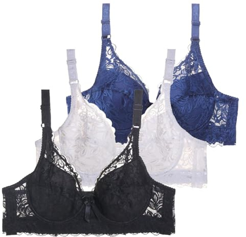 Generisch Lot de 3 soutiens-gorge en dentelle pour femme avec armatures, soutien-gorge push-up, soutien-gorge de sport, soutien-gorge d'entraînement 2 B