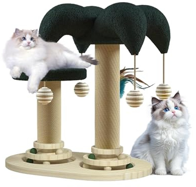 Petyoung 6 in 1 Giocattolo Interattivo per Gatti, Giocattolo Intelligente per Gatti, Tiragraffi in Corda di Sisal con Pista Rotante per Biglie, Piume, Palline Sospese