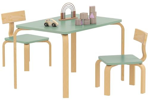 AIYAPLAY Table Enfant avec Chaise, Ensemble Table et 2 chaises en Bois pour Dessiner, Jouer, étudier, Cadeau pour Fille garçon 3-8 Ans, pour Salle de Jeux, Chambre, Maternelle, Vert