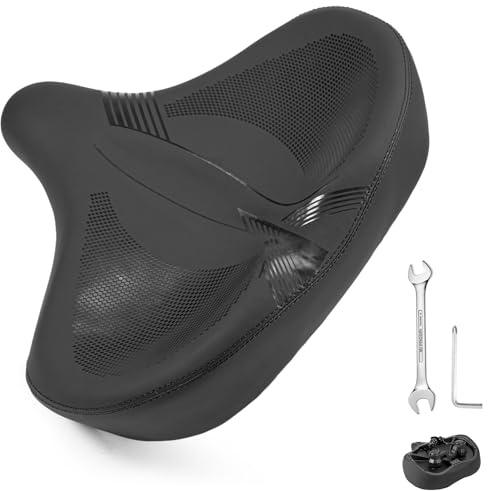M.J COMFY-LIFE Ultra-Comfort Memory Foam Bike Seat with Dual Shock Absorption – Extra Wide Ergonomic Saddle, Waterproof Leather & Universal Fit for Mountain, Road, Exercise, and Cruiser Bikes (XL)