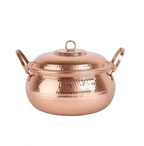 YWMJZEU Olla Olla Cobre Incluye Tapa Martillada Olla Cobre Rústica para Cocineros, Cocina, Mediano 3-4 Personas
