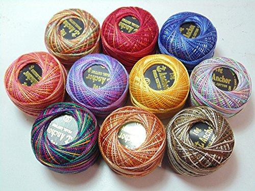 New 10 x Anchor Varigated Pearl Cotton Crochet Threads Balls. J & P Size 8 (85 Meters Each) …