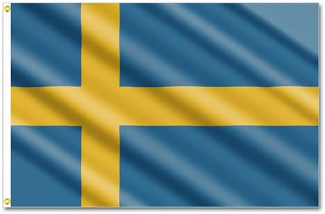 Sweden Flag 5ft x 3ft with Brass Eyelets – Polyester Swedish Flag Banner for Eurovision Parties, Football Matches, Home & Garden Display