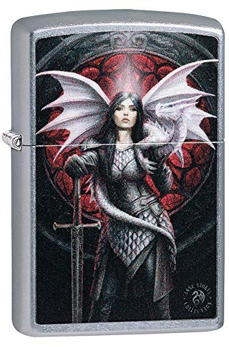 Zippo Briquet Anne Stokes Dragon Warrior, Street Chrome Authentique Coupe-Vent 49096 Taille Unique Gris