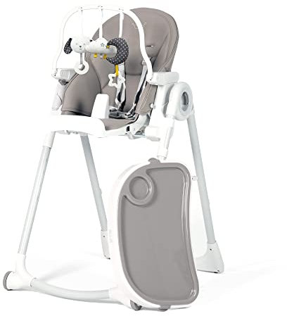 Allis Baby Lola High Chair, Adjustable Folding Baby Chair with Multiple Height and Seat Positions, Removable Tray, 5 Point Harness and Toy Bar, Portable Highchair for Babies and Toddlers (Grey)