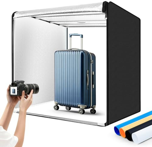 ZKEEZM Photo Studio Light Box Photography 32x32 with 210 LEDs and 4 Colors Backdrops for Product Photography, Foldable Picture Box with Adjustable Brightness 6000-6500K