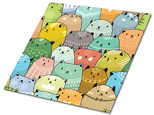 Decormat Selbstklebende Vinylfliesen Mehrfarben Dekoartikel Aufkleber Bodenbeläge PVC Satz von 9 Fliesen - 30x30 cm Wandfliesen für die Küche Fliesenaufkleber - Bunte Katzen