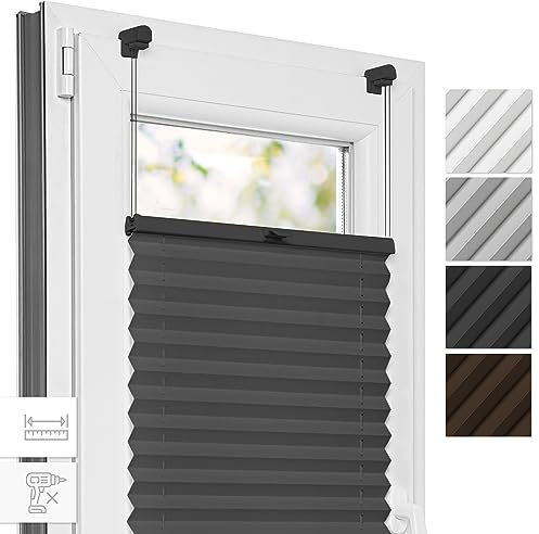 Estika Plissee, Bruchfeste Klemmhalter - Anthrazit - 60 cm x 50 cm - Plissee ohne Bohren, Plissee klemmfix, Rollos für Fenster ohne Bohren, Jalousien Fenster für innen, Raffrollo