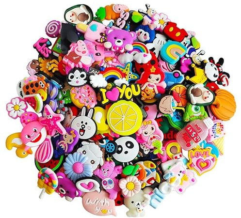 RnCop 100 pcs Random Croc Charms, Clog Decoration Cartoon Anime Charms Shoe Accessories, Cartoon Pvc Shoe Charms Decoration Party Birthday Gifts