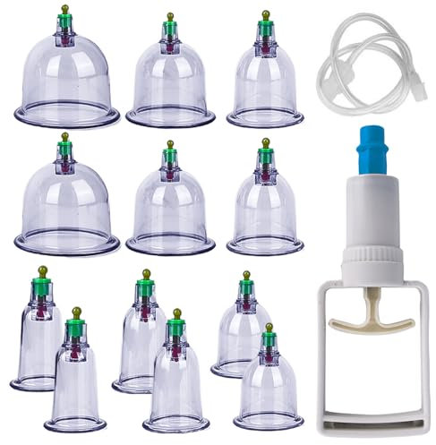 Schröpfgläser Mit Vakuumpumpe,12 Stück Schröpfen Set,Schröpfgläser Aus Kunststoff,Schröpfmassage Vakuum Schröpfen Kit,Effektive Schröpfgläser Für Cupping an Rücken,Körper(Blau)
