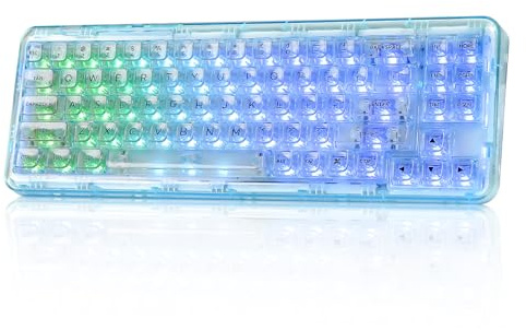 YUNZII X71 Transparent mekaniskt tangentbord med tydliga tangenter, BT5.0/2.4G/USB-C packningsmonterat RGB-spelbord med 68% layout för Win/Mac(Crystal Ice Switch,Cyan)