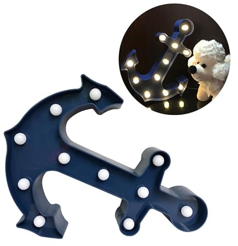 HOMSFOU 11 Led Anchor Marquee Sign Light Battery Operated Nautical Anchor Lamp for Indoor Outdoor Home Christmas Wedding Party Decoration Blue 11.81X9.45X1.77In