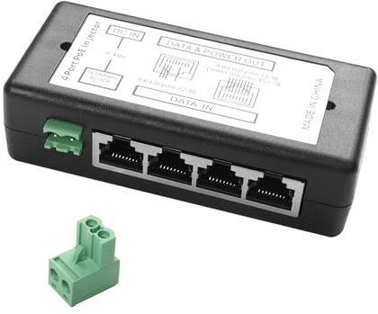 YAODHAOD POE Injector, 4 Ports 100Mbps, 9-48V, Plastic, Distance up to 100 m, RJ45, 96W, for POE Device