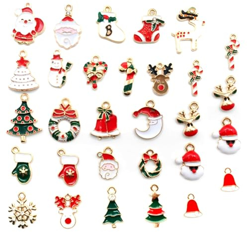 EIHI 30 Piezas Colgantes de Navidad de Resina, Adornos en Miniatura, Decoraciones en Miniatura para el Árbol de Navidad, Manualidades Creación de Joyas Pulseras Llaveros DIY Manualidades
