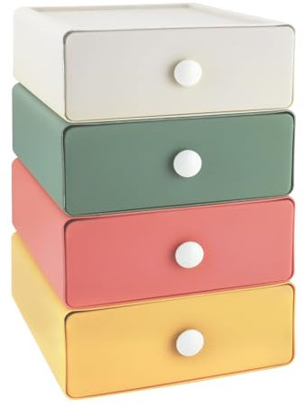 RETON 4 cassetti portaoggetti da scrivania, grande capacità, impilabili, per camera, dormitorio, ufficio, bagno (4 colori)