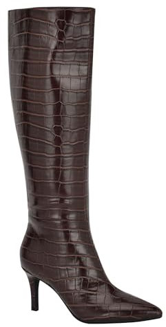 GUESS Damen Wayla Kniehohe Stiefel, Dark Brown Croco 200, 37 EU