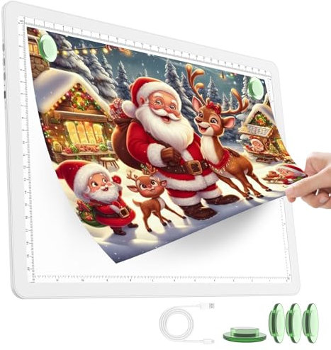 TOHETO Blocco luminoso ricaricabile A4 per pittura a diamante, scatola luminosa ultra luminosa per disegnare, lightbox wireless per tracciare e disegnare, lavagna luminosa senza fili per disegnare e