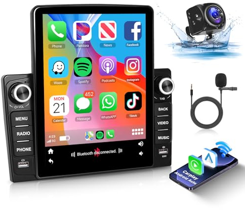 2G 64G Android Autoradio 9,5 Pouces Verticale Écran Double Din, sans Fil Carplay Android Auto, Hodozzy Écran Tactile Autoradio Bluetooth Lien Miroir WiFi GPS FM/RDS Poste Radio Voiture 2 Din Caméra