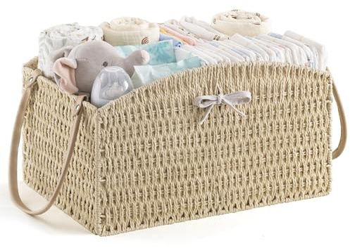 HBlife Diaper Caddy Organizer, Large Hand-Woven Storage Basket for Diapers & Baby Essentials - Elegant Curved Design, Ideal Gift for Baby Shower & Registry Must-Have