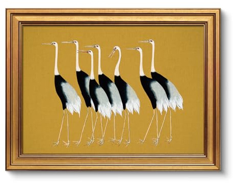 ARPEOTCY Gold Framed Vintage Wall Art for Living Room, Animals Painting Prints Shelf Decor for Kitchen, Aesthetic Bedroom Wall Art Decor, Christmas Gifts for Family (Seven Cranes - 40.5L x 30.5W)