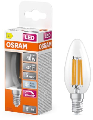 Osram LED Retrofit CLASSIC B DIM in B-Form, LED-Lampe, Glas, klar, 3,4 W, 470 lm, 4000 K, Dimmbar, CRI 80