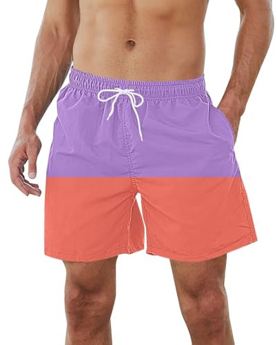 Badeshorts für Herren, Surfen, Sommer, bedruckt, Boxershorts, Netzfutter, mit Tasche und Kordelzug, für Surfen, Hotspring am Strand, kurz, mit Tasche und Kordelzug, Violetta, Small