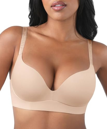 FeelinGirl Padded Push Up Bra No Underwire Full Coverage Wirefree Bralettes Soft T-Shirt Bras for Women Skin 38B