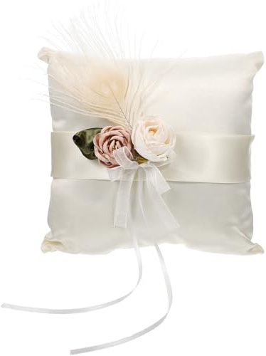 SHINEOFI Cuscino Portafedi Nuziali in Raso Bianco Con Decorazioni Floreali Porta Anelli Per Matrimonio Cerimonie E Eventi Speciali Accessori Matrimonio
